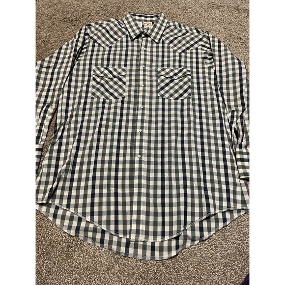 Western Frontier Mens Green Buffalo Check Pearl Snap Western Shirt Large USA - Picture 2 of 5